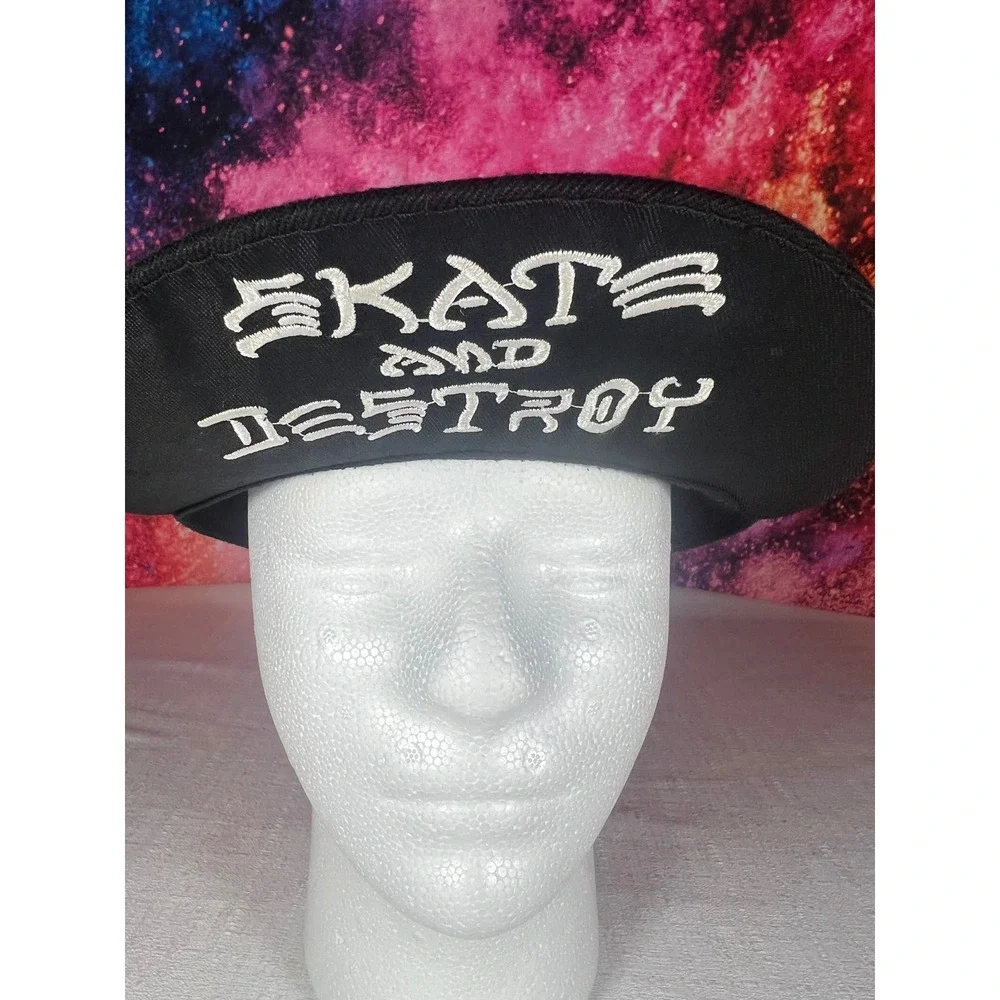 Thrasher Magazine Flame Logo Snapback Hat Black Skate and Destroy Flat Brim